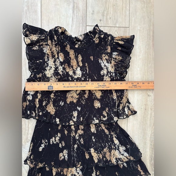 Allsaints Antheia Tiered Plissé Dress Black/ Gold Size 4 - Picture 8 of 11